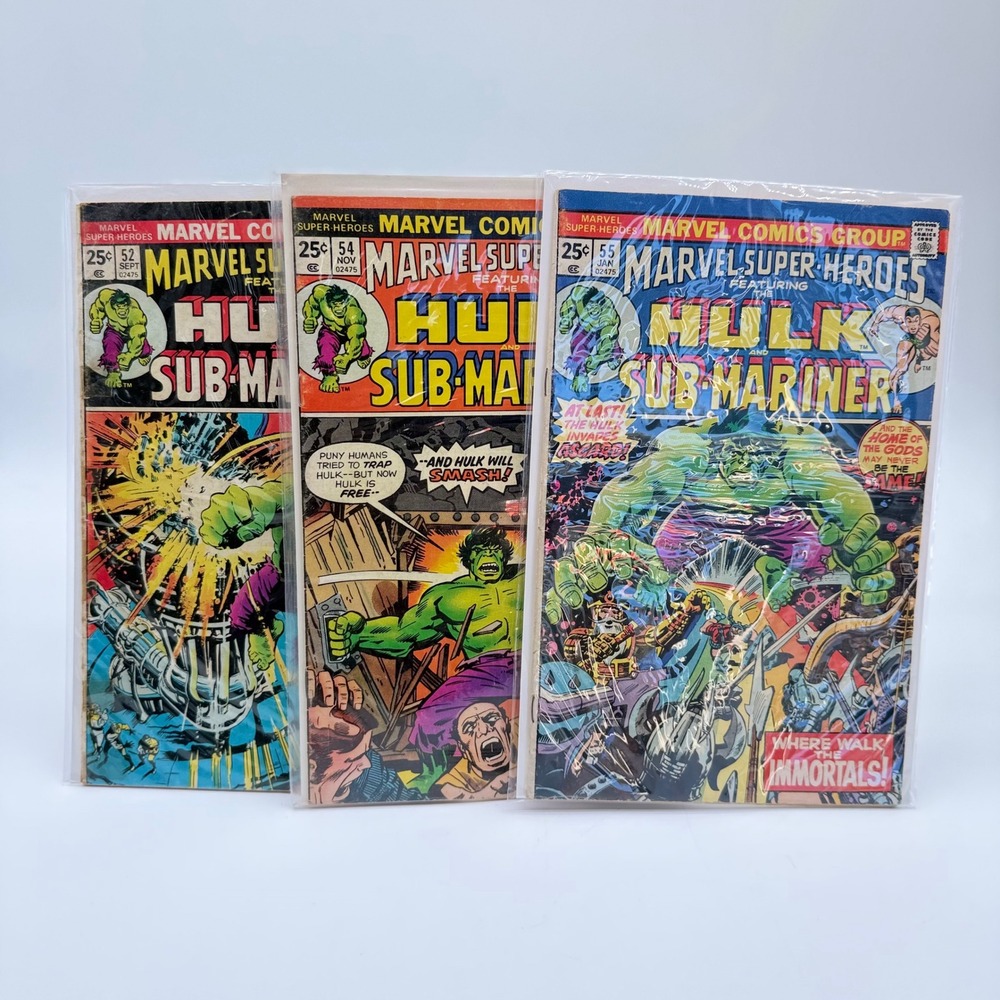 Marvel Super-Heroes Hulk Sub-Mariner Comic Lot Issues 52 54 55 Bronze Age 1975